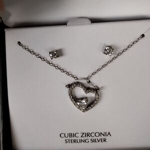 Giani Bernini Cubic Zirconia Sterling Silver Heart Necklace and Earring Set NWT